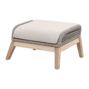 Essentials For Living Loom Outdoor Footstool ~ Platinum Rope, Performance Smoke Gray, Gray Teak