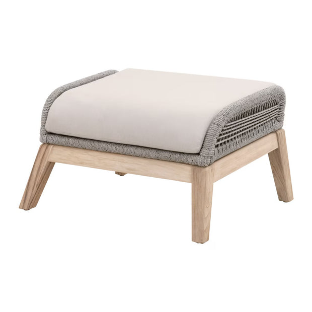 Essentials For Living Loom Outdoor Footstool ~ Platinum Rope, Performance Smoke Gray, Gray Teak