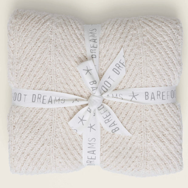 Barefoot Dreams Bamboo CozyChic Herringbone Throw Blanket ~ Cream