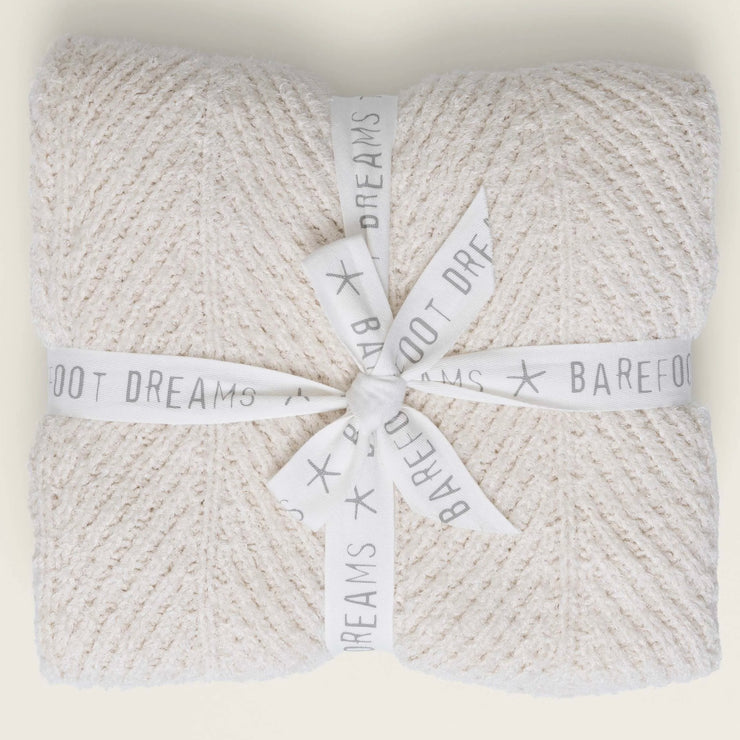 Barefoot Dreams Bamboo CozyChic Herringbone Throw Blanket ~ Cream