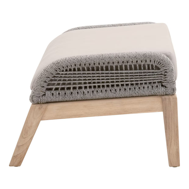 Essentials For Living Loom Outdoor Footstool ~ Platinum Rope, Performance Smoke Gray, Gray Teak