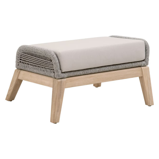 Essentials For Living Loom Outdoor Footstool ~ Platinum Rope, Performance Smoke Gray, Gray Teak