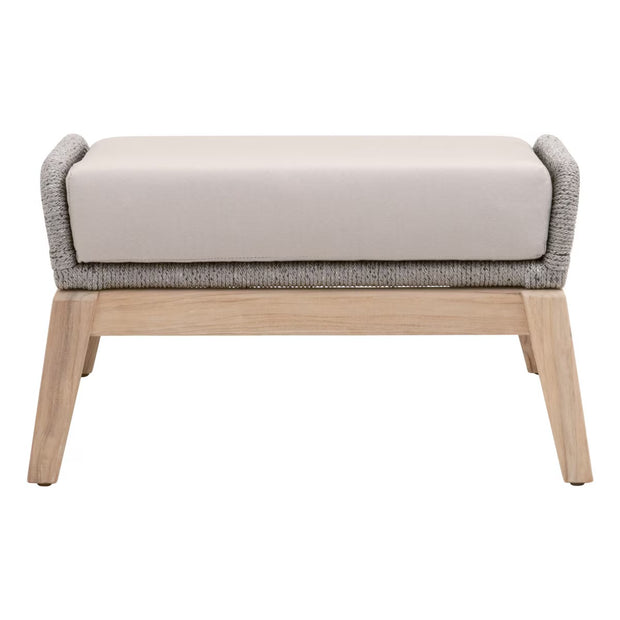 Essentials For Living Loom Outdoor Footstool ~ Platinum Rope, Performance Smoke Gray, Gray Teak