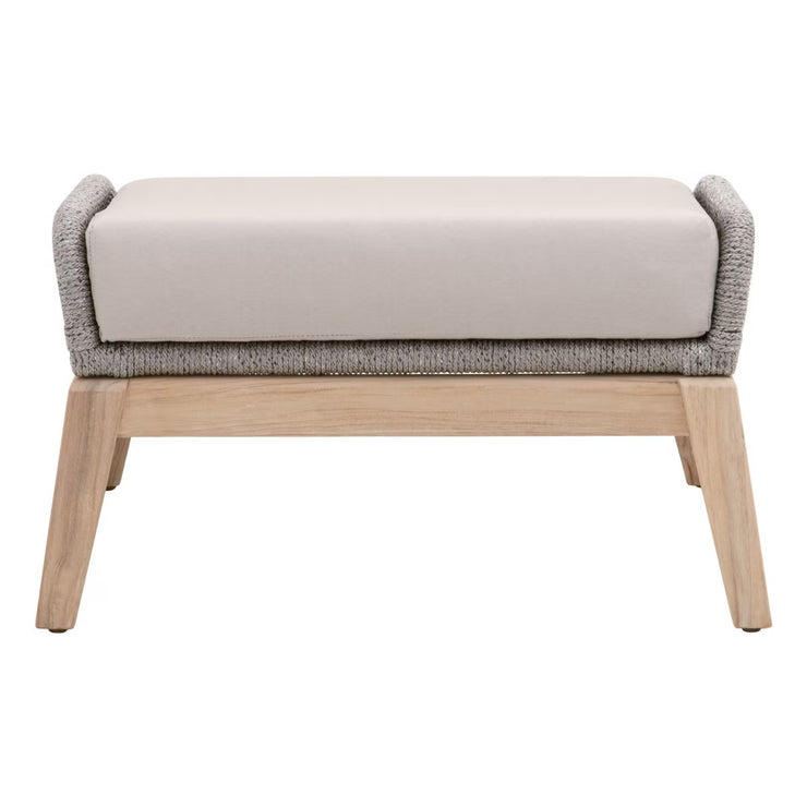 Essentials For Living Loom Outdoor Footstool ~ Platinum Rope, Performance Smoke Gray, Gray Teak