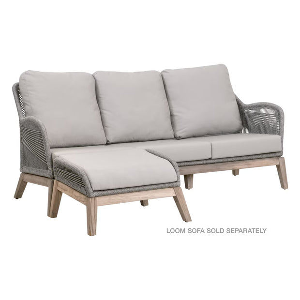 Essentials For Living Loom Outdoor Footstool ~ Platinum Rope, Performance Smoke Gray, Gray Teak