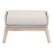 Essentials For Living Loom Outdoor Footstool ~ Taupe & White Flat Rope, Performance Pumice, Gray Teak