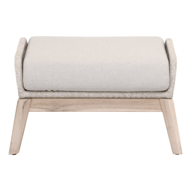 Essentials For Living Loom Outdoor Footstool ~ Taupe & White Flat Rope, Performance Pumice, Gray Teak