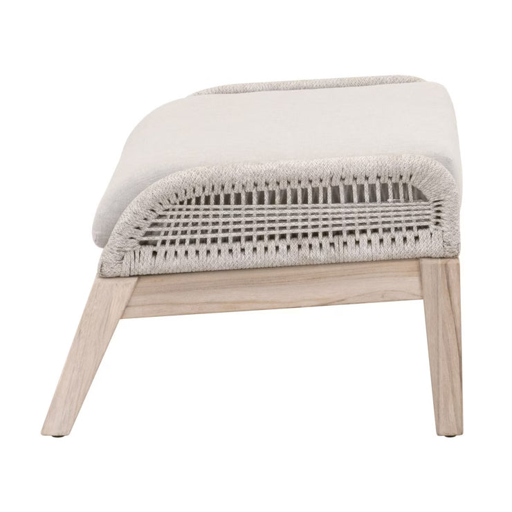 Essentials For Living Loom Outdoor Footstool ~ Taupe & White Flat Rope, Performance Pumice, Gray Teak