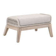 Essentials For Living Loom Outdoor Footstool ~ Taupe & White Flat Rope, Performance Pumice, Gray Teak