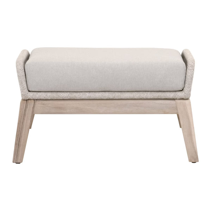 Essentials For Living Loom Outdoor Footstool ~ Taupe & White Flat Rope, Performance Pumice, Gray Teak