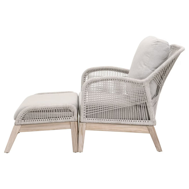 Essentials For Living Loom Outdoor Footstool ~ Taupe & White Flat Rope, Performance Pumice, Gray Teak