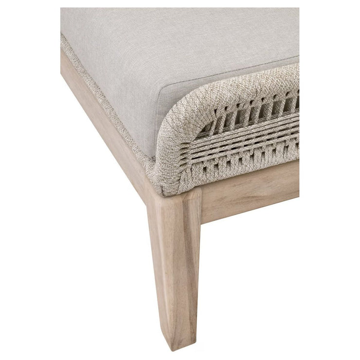 Essentials For Living Loom Outdoor Footstool ~ Taupe & White Flat Rope, Performance Pumice, Gray Teak