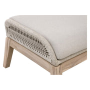 Essentials For Living Loom Outdoor Footstool ~ Taupe & White Flat Rope, Performance Pumice, Gray Teak