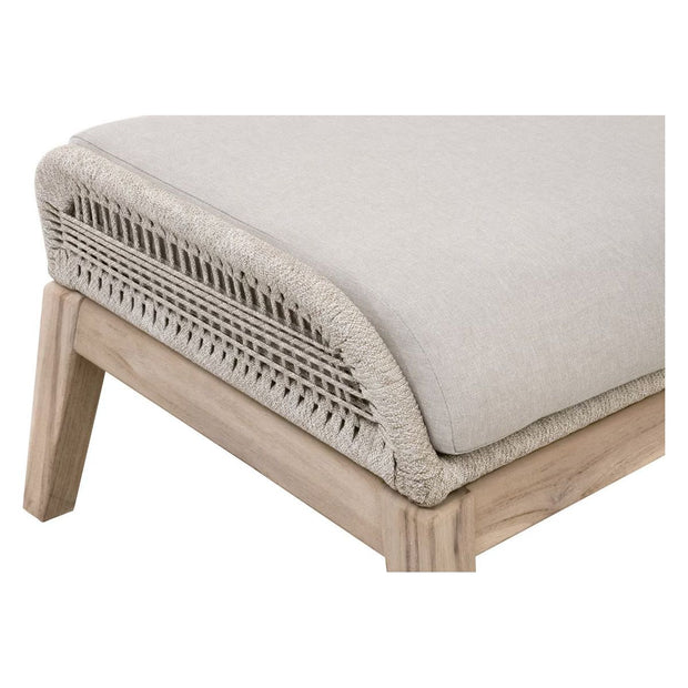 Essentials For Living Loom Outdoor Footstool ~ Taupe & White Flat Rope, Performance Pumice, Gray Teak