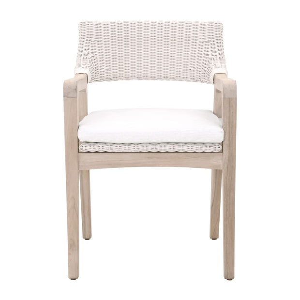 Essentials For Living Lucia Outdoor Arm Chair ~ Pure White Synthetic Wicker, Performance White Speckle, Gray Teak