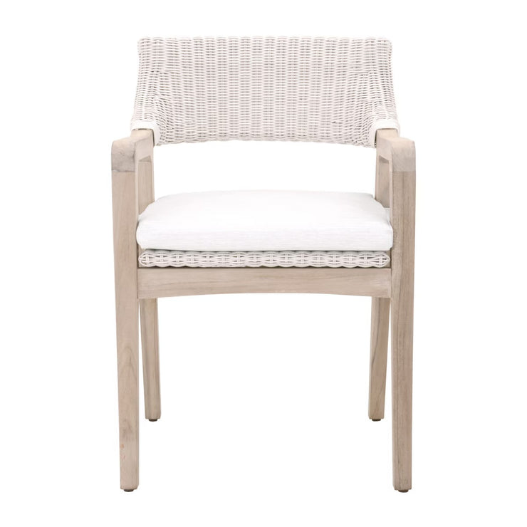 Essentials For Living Lucia Outdoor Arm Chair ~ Pure White Synthetic Wicker, Performance White Speckle, Gray Teak