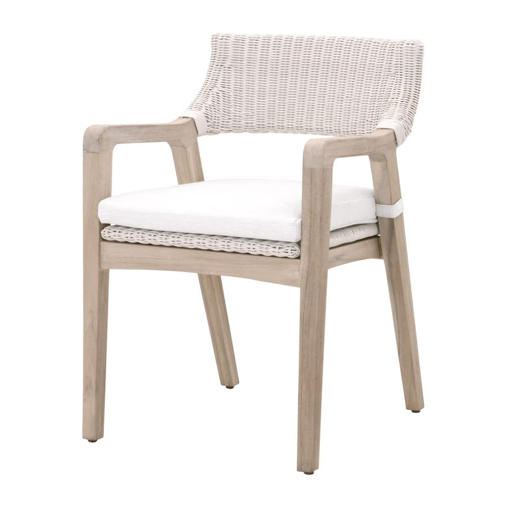 Essentials For Living Lucia Outdoor Arm Chair ~ Pure White Synthetic Wicker, Performance White Speckle, Gray Teak