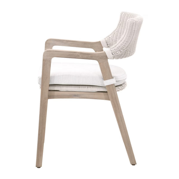 Essentials For Living Lucia Outdoor Arm Chair ~ Pure White Synthetic Wicker, Performance White Speckle, Gray Teak