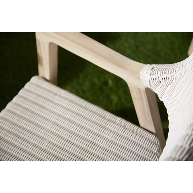 Essentials For Living Lucia Outdoor Arm Chair ~ Pure White Synthetic Wicker, Performance White Speckle, Gray Teak