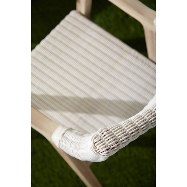 Essentials For Living Lucia Outdoor Arm Chair ~ Pure White Synthetic Wicker, Performance White Speckle, Gray Teak
