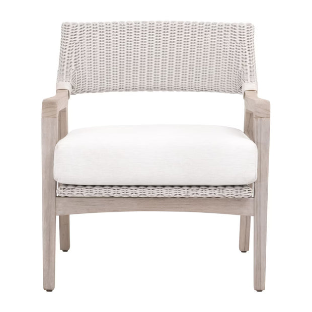 Essentials For Living Lucia Outdoor Club Chair ~ Pure White Synthetic Wicker, Performance White Speckle, Gray Teak