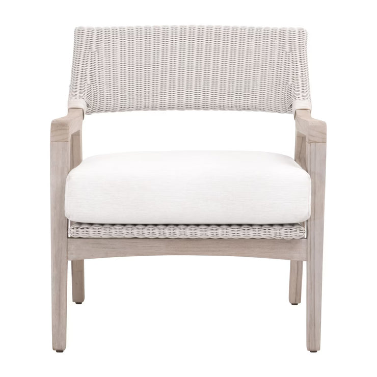 Essentials For Living Lucia Outdoor Club Chair ~ Pure White Synthetic Wicker, Performance White Speckle, Gray Teak