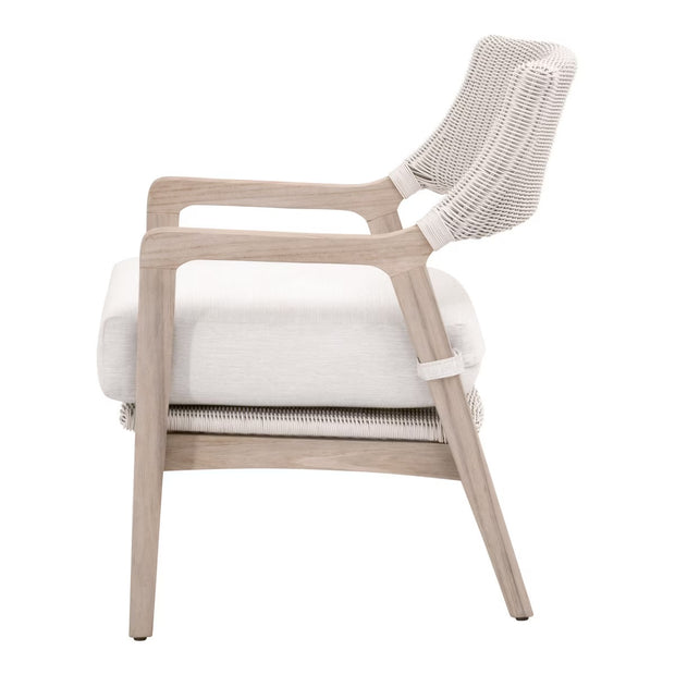 Essentials For Living Lucia Outdoor Club Chair ~ Pure White Synthetic Wicker, Performance White Speckle, Gray Teak