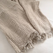 Anaya Home Crinkled Turkish Cotton Cuddle Throw Blanket ~ Natural Beige