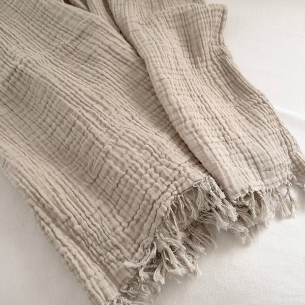 Anaya Home Crinkled Turkish Cotton Cuddle Throw Blanket ~ Natural Beige