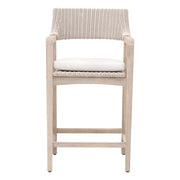 Essentials For Living Lucia Outdoor Counter Stool ~ Pure White Synthetic Wicker, Performance White Speckle, Gray Teak