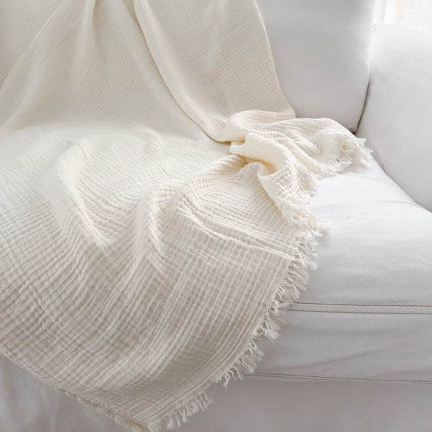 Anaya Home Crinkled Turkish Cotton Oversized Cuddle Blanket ~ Ivory