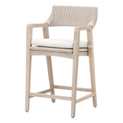 Essentials For Living Lucia Outdoor Counter Stool ~ Pure White Synthetic Wicker, Performance White Speckle, Gray Teak