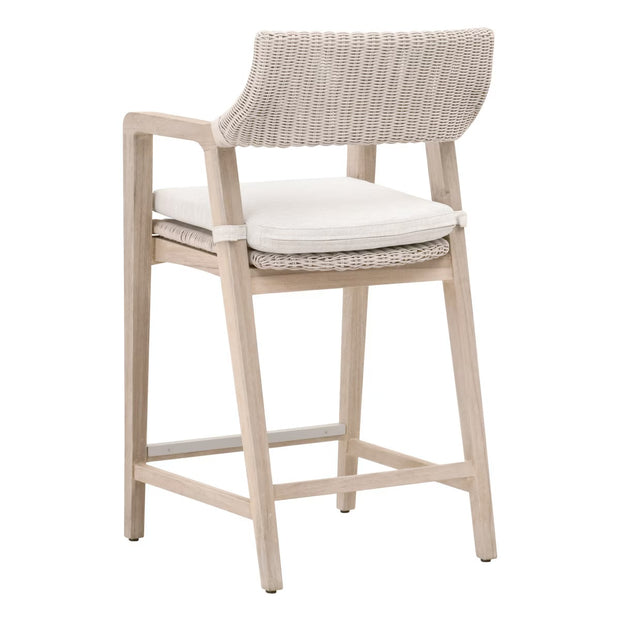 Essentials For Living Lucia Outdoor Counter Stool ~ Pure White Synthetic Wicker, Performance White Speckle, Gray Teak