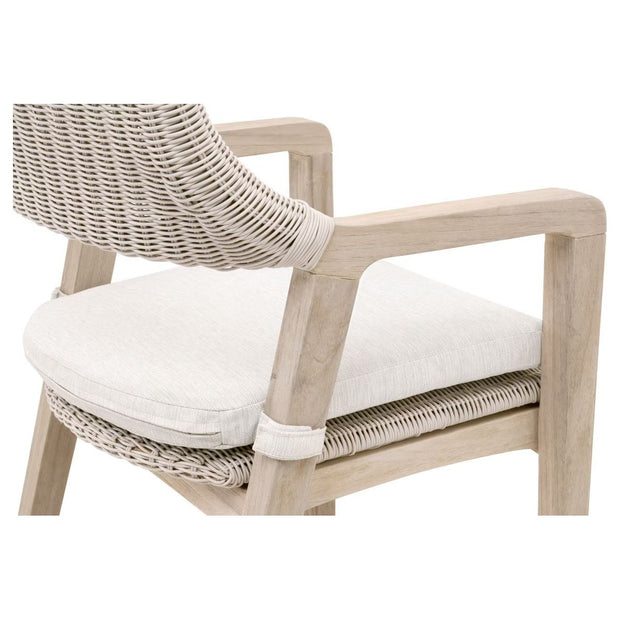 Essentials For Living Lucia Outdoor Counter Stool ~ Pure White Synthetic Wicker, Performance White Speckle, Gray Teak