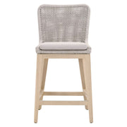 Essentials For Living Mesh Outdoor Counter Stool ~ Taupe & White Flat Rope, Gray Teak, Performance Pumice