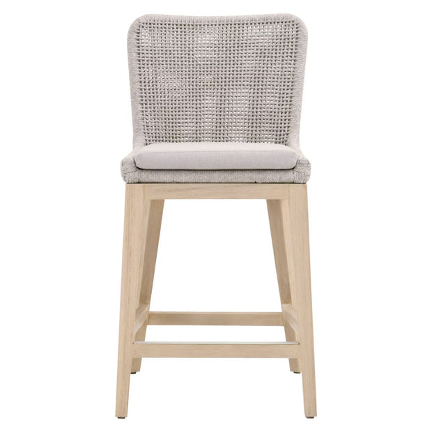 Essentials For Living Mesh Outdoor Counter Stool ~ Taupe & White Flat Rope, Gray Teak, Performance Pumice