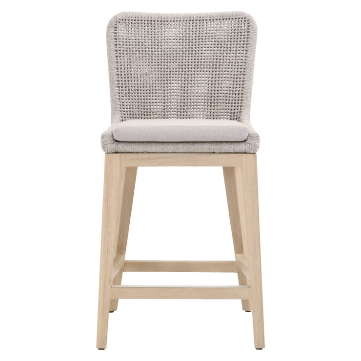 Essentials For Living Mesh Outdoor Counter Stool ~ Taupe & White Flat Rope, Gray Teak, Performance Pumice