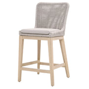Essentials For Living Mesh Outdoor Counter Stool ~ Taupe & White Flat Rope, Gray Teak, Performance Pumice