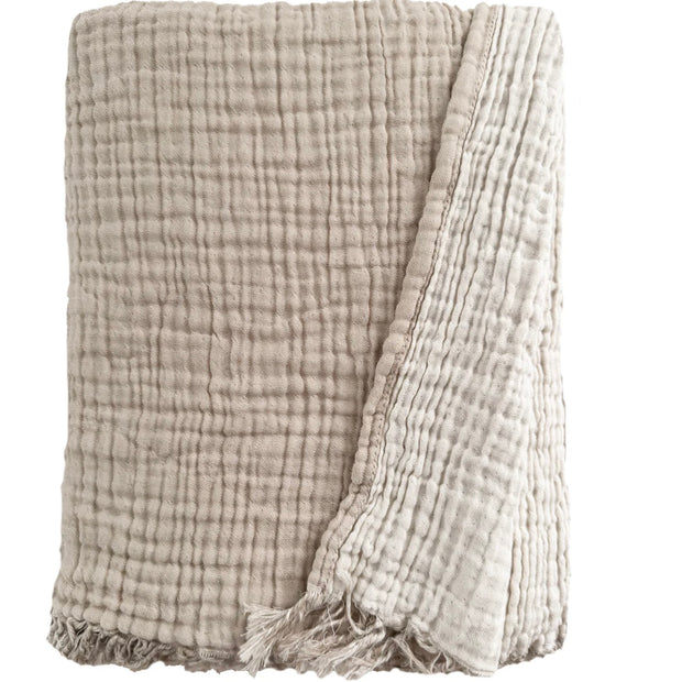 Anaya Home Crinkled Turkish Cotton Cuddle Throw Blanket ~ Natural Beige