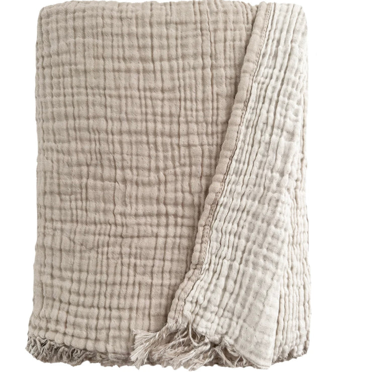 Anaya Home Crinkled Turkish Cotton Cuddle Throw Blanket ~ Natural Beige