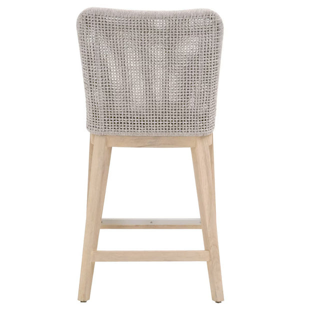 Essentials For Living Mesh Outdoor Counter Stool ~ Taupe & White Flat Rope, Gray Teak, Performance Pumice