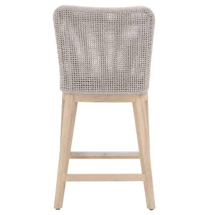 Essentials For Living Mesh Outdoor Counter Stool ~ Taupe & White Flat Rope, Gray Teak, Performance Pumice
