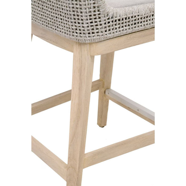 Essentials For Living Mesh Outdoor Counter Stool ~ Taupe & White Flat Rope, Gray Teak, Performance Pumice