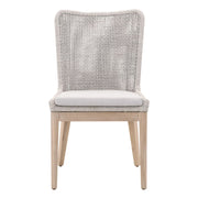 Essentials For Living Mesh Outdoor Dining Chair ~ Taupe & White Flat Rope, Gray Teak, Performance Pumice