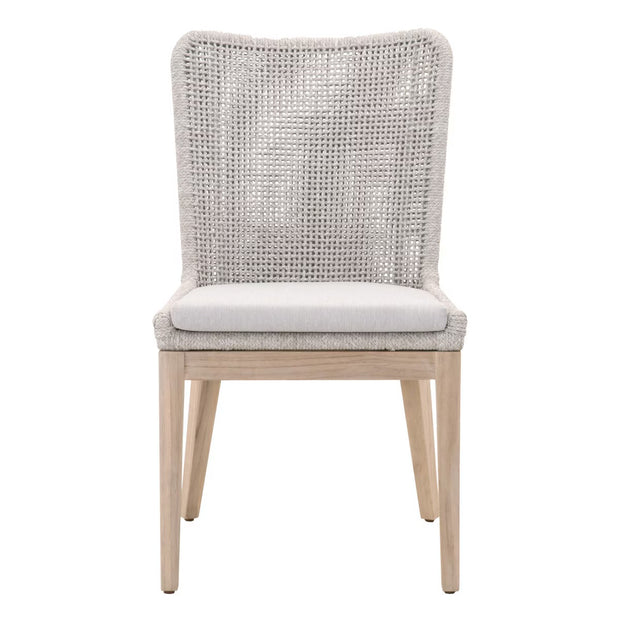 Essentials For Living Mesh Outdoor Dining Chair ~ Taupe & White Flat Rope, Gray Teak, Performance Pumice