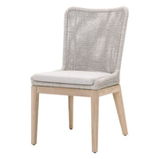 Essentials For Living Mesh Outdoor Dining Chair ~ Taupe & White Flat Rope, Gray Teak, Performance Pumice