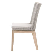 Essentials For Living Mesh Outdoor Dining Chair ~ Taupe & White Flat Rope, Gray Teak, Performance Pumice