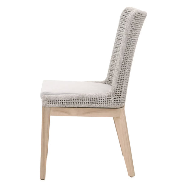 Essentials For Living Mesh Outdoor Dining Chair ~ Taupe & White Flat Rope, Gray Teak, Performance Pumice