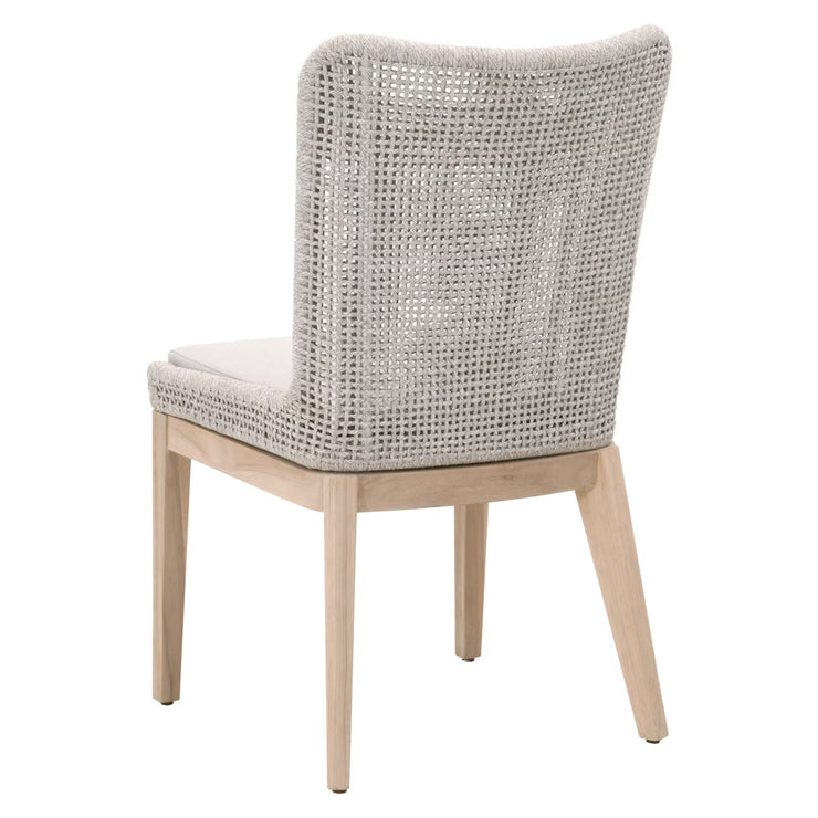 Essentials For Living Mesh Outdoor Dining Chair ~ Taupe & White Flat Rope, Gray Teak, Performance Pumice