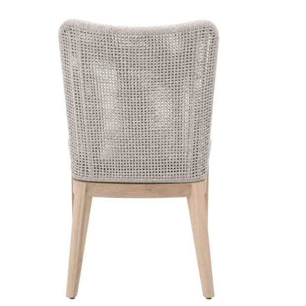 Essentials For Living Mesh Outdoor Dining Chair ~ Taupe & White Flat Rope, Gray Teak, Performance Pumice